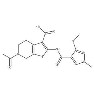 6-acetyl-2-(3-methoxy-1-methyl-1H-pyrazole-4-carboxamido)-4,5,6,7-tetrahydrothieno[2,3-c]pyridine-3-carboxamide结构式