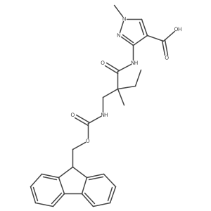 3-{2-[({[(9H-fluoren-9-yl)methoxy]carbonyl}amino)methyl]-2-methylbutanamido}-1-methyl-1H-pyrazole-4-carboxylic acid结构式