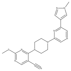 4-{4-[6-(1-methyl-1H-pyrazol-4-yl)pyrazin-2-yl]piperazin-1-yl}-2-(methylsulfanyl)pyrimidine-5-carbonitrile结构式