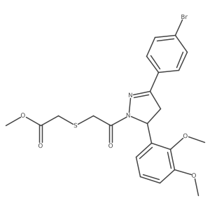 methyl 2-((2-(3-(4-bromophenyl)-5-(2,3-dimethoxyphenyl)-4,5-dihydro-1H-pyrazol-1-yl)-2-oxoethyl)thio)acetate结构式