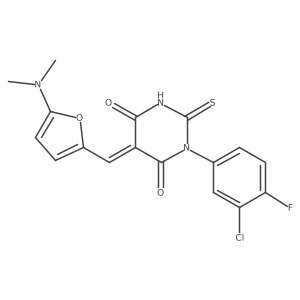 (5Z)-1-(3-chloro-4-fluorophenyl)-5-[[5-(dimethylamino)furan-2-yl]methylidene]-2-sulfanylidene-1,3-diazinane-4,6-dione Structure