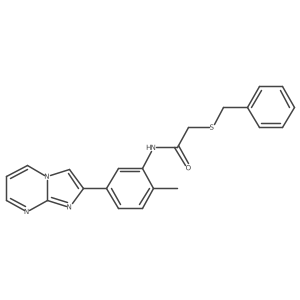 2-(benzylthio)-N-(5-(imidazo[1,2-a]pyrimidin-2-yl)-2-methylphenyl)acetamide Structure