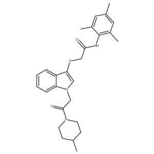 N-mesityl-2-((1-(2-(4-methylpiperidin-1-yl)-2-oxoethyl)-1H-indol-3-yl)thio)acetamide结构式
