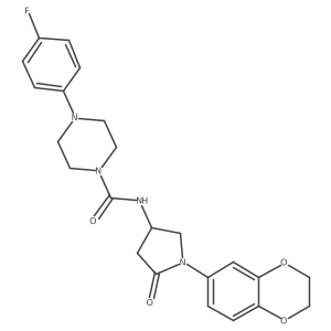 N-(1-(2,3-dihydrobenzo[b][1,4]dioxin-6-yl)-5-oxopyrrolidin-3-yl)-4-(4-fluorophenyl)piperazine-1-carboxamide结构式