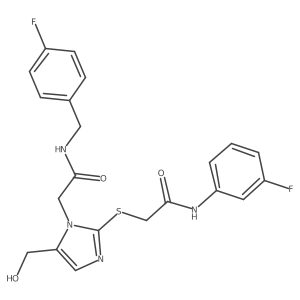 N-(3-fluorophenyl)-2-{[1-({[(4-fluorophenyl)methyl]carbamoyl}methyl)-5-(hydroxymethyl)-1H-imidazol-2-yl]sulfanyl}acetamide结构式