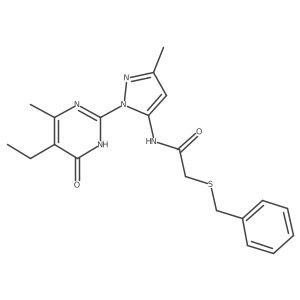 2-(benzylthio)-N-(1-(5-ethyl-4-methyl-6-oxo-1,6-dihydropyrimidin-2-yl)-3-methyl-1H-pyrazol-5-yl)acetamide Structure
