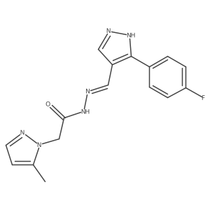 N-[(E)-[5-(4-fluorophenyl)-1H-pyrazol-4-yl]methylideneamino]-2-(5-methylpyrazol-1-yl)acetamide结构式