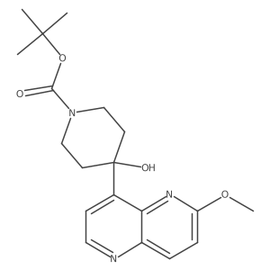 4-Hydroxy-4-(6-methoxy-[1,5]naphthyridin-4-yl)-piperidine-1-carboxylic acid tert-butyl ester结构式