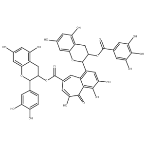 [(2R,3R)-2-(3,4-dihydroxyphenyl)-5,7-dihydroxy-3,4-dihydro-2H-chromen-3-yl] 1-[(2R,3R)-5,7-dihydroxy-3-(3,4,5-trihydroxybenzoyl)oxy-3,4-dihydro-2H-chromen-2-yl]-3,4,6-trihydroxy-5-oxobenzo[7]annulene-8-carboxylate Structure