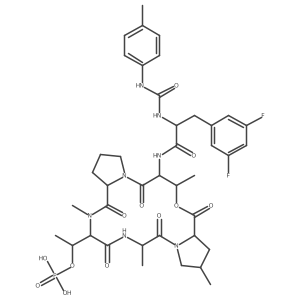 1-[3-[[3-(3,5-Difluorophenyl)-2-[(4-methylphenyl)carbamoylamino]propanoyl]amino]-4,9,13,17-tetramethyl-2,6,12,15,18-pentaoxo-5-oxa-1,11,14,17-tetrazatricyclo[17.3.0.07,11]docosan-16-yl]ethyl dihydrogen phosphate Structure