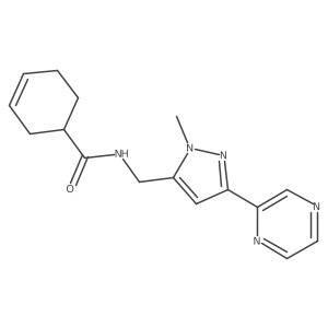 N-((1-methyl-3-(pyrazin-2-yl)-1H-pyrazol-5-yl)methyl)cyclohex-3-enecarboxamide结构式
