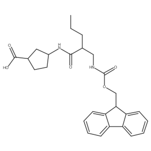 rac-(1R,3S)-3-{2-[({[(9H-fluoren-9-yl)methoxy]carbonyl}amino)methyl]pentanamido}cyclopentane-1-carboxylic acid结构式