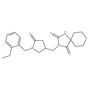3-({1-[(2-Methoxyphenyl)methyl]-5-oxopyrrolidin-3-yl}methyl)-8-thia-1,3-diazaspiro[4.5]decane-2,4-dione结构式