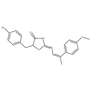 (Z)-5-(4-bromobenzyl)-2-((Z)-(1-(4-methoxyphenyl)ethylidene)hydrazono)thiazolidin-4-one Structure