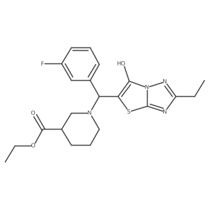 Ethyl 1-((2-ethyl-6-hydroxythiazolo[3,2-b][1,2,4]triazol-5-yl)(3-fluorophenyl)methyl)piperidine-3-carboxylate结构式