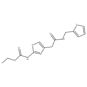 Ethyl (4-(2-oxo-2-((thiophen-2-ylmethyl)amino)ethyl)thiazol-2-yl)carbamate结构式