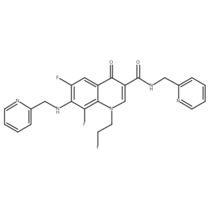 6,8-difluoro-1-(2-fluoroethyl)-4-oxo-N-(pyridin-2-ylmethyl)-7-[(pyridin-2-ylmethyl)amino]-1,4-dihydroquinoline-3-carboxamide结构式