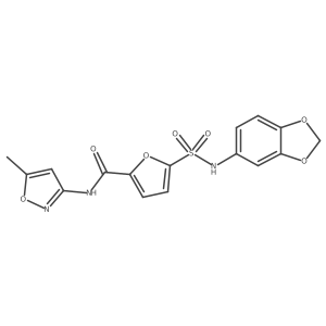 5-(N-(benzo[d][1,3]dioxol-5-yl)sulfamoyl)-N-(5-methylisoxazol-3-yl)furan-2-carboxamide结构式