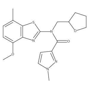 N-(4-methoxy-7-methylbenzo[d]thiazol-2-yl)-1-methyl-N-((tetrahydrofuran-2-yl)methyl)-1H-pyrazole-3-carboxamide结构式