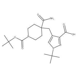4-((1-(tert-butoxycarbonyl)-4-carbamoylpiperidin-4-yl)methyl)-1-tert-butyl-1H-pyrazole-3-carboxylic acid结构式