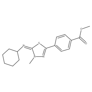 4-{5-[(Z)-Cyclohexylimino]-4-methyl-4,5-dihydro-[1,3,4]thiadiazol-2-yl}-benzoic acid methyl ester Structure
