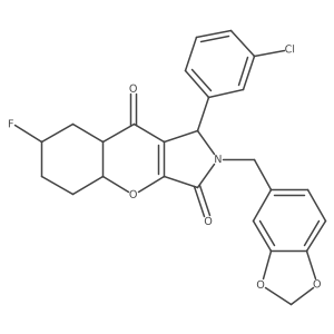 2-(1,3-benzodioxol-5-ylmethyl)-1-(3-chlorophenyl)-7-fluoro-4a,5,6,7,8,8a-hexahydro-1H-chromeno[2,3-c]pyrrole-3,9-dione结构式