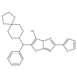 2-(Furan-2-yl)-5-(phenyl(1,4-dioxa-8-azaspiro[4.5]decan-8-yl)methyl)thiazolo[3,2-b][1,2,4]triazol-6-ol结构式