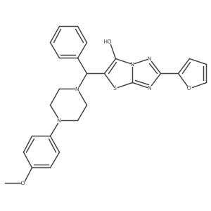 2-(Furan-2-yl)-5-((4-(4-methoxyphenyl)piperazin-1-yl)(phenyl)methyl)thiazolo[3,2-b][1,2,4]triazol-6-ol结构式