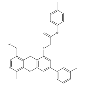 2-{[11-(hydroxymethyl)-14-methyl-5-(3-methylphenyl)-2-oxa-4,6,13-triazatricyclo[8.4.0.0^{3,8}]tetradeca-1(10),3(8),4,6,11,13-hexaen-7-yl]sulfanyl}-N-(4-methylphenyl)acetamide结构式