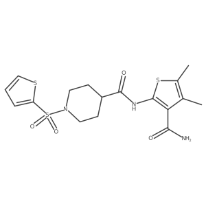 N-(3-carbamoyl-4,5-dimethylthiophen-2-yl)-1-(thiophen-2-ylsulfonyl)piperidine-4-carboxamide结构式