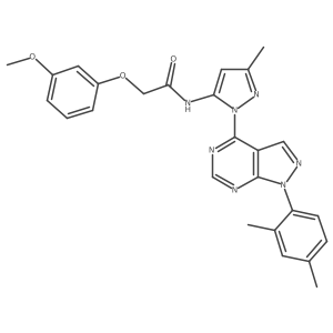 N-{1-[1-(2,4-dimethylphenyl)-1H-pyrazolo[3,4-d]pyrimidin-4-yl]-3-methyl-1H-pyrazol-5-yl}-2-(3-methoxyphenoxy)acetamide结构式