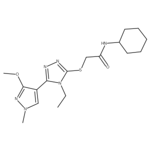 N-cyclohexyl-2-((4-ethyl-5-(3-methoxy-1-methyl-1H-pyrazol-4-yl)-4H-1,2,4-triazol-3-yl)thio)acetamide结构式
