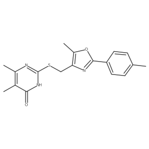 5,6-Dimethyl-2-(((5-methyl-2-(p-tolyl)oxazol-4-yl)methyl)thio)pyrimidin-4-ol Structure