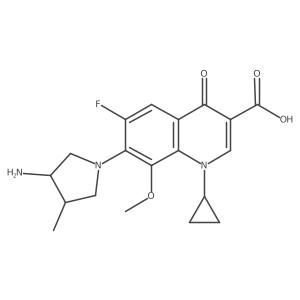 3-Quinolinecarboxylic acid,7-(3-amino-4-methyl-1-pyrrolidinyl)-1-cyclopropyl-6-fluoro-1,4-dihydro-8-methoxy-4-oxo-,cis- Structure