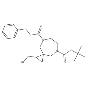 5,8-Diazaspiro[2.6]nonane-5,8-dicarboxylic acid, 1-(aminomethyl)-, 5-(1,1-dimethylethyl) 8-(phenylmethyl) ester结构式