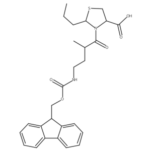 3-[4-({[(9H-fluoren-9-yl)methoxy]carbonyl}amino)-2-methylbutanoyl]-2-propyl-1,3-thiazolidine-4-carboxylic acid Structure