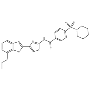 N-(4-(7-ethoxybenzofuran-2-yl)thiazol-2-yl)-4-(piperidin-1-ylsulfonyl)benzamide结构式