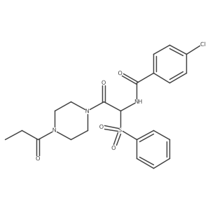 4-chloro-N-(2-oxo-1-(phenylsulfonyl)-2-(4-propionylpiperazin-1-yl)ethyl)benzamide Structure