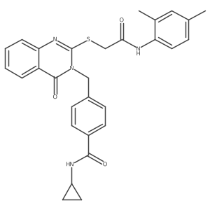 N-cyclopropyl-4-((2-((2-((2,4-dimethylphenyl)amino)-2-oxoethyl)thio)-4-oxoquinazolin-3(4H)-yl)methyl)benzamide结构式