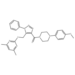 (5-(((4,6-dimethylpyrimidin-2-yl)thio)methyl)-1-phenyl-1H-1,2,3-triazol-4-yl)(4-(4-methoxyphenyl)piperazin-1-yl)methanone Structure