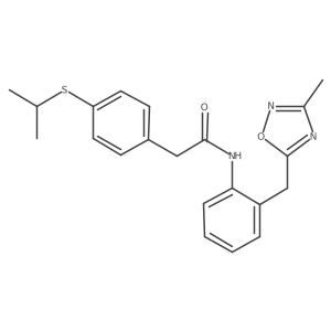 2-(4-(isopropylthio)phenyl)-N-(2-((3-methyl-1,2,4-oxadiazol-5-yl)methyl)phenyl)acetamide结构式