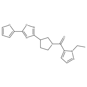 (1-ethyl-1H-pyrazol-5-yl)(3-(5-(furan-2-yl)-1,2,4-oxadiazol-3-yl)pyrrolidin-1-yl)methanone Structure
