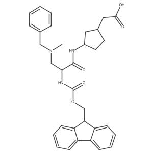 rac-2-[(1R,3S)-3-{3-[benzyl(methyl)amino]-2-({[(9H-fluoren-9-yl)methoxy]carbonyl}amino)propanamido}cyclopentyl]acetic acid Structure