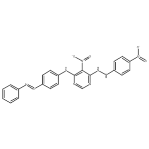 4-Pyrimidinamine, 5-nitro-6-[2-(4-nitrophenyl)hydrazinyl]-N-[4-(2-phenyldiazenyl)phenyl]-结构式
