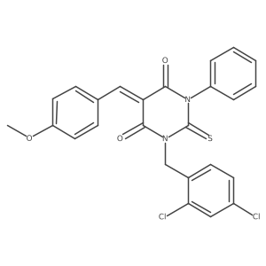 4,6(1H,5H)-Pyrimidinedione, 1-((2,4-dichlorophenyl)methyl)dihydro-5-((4-methoxyphenyl)methylene)-3-phenyl-2-thioxo- Structure