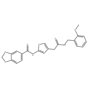 N-(4-(2-((2-methoxybenzyl)amino)-2-oxoethyl)thiazol-2-yl)benzo[d][1,3]dioxole-5-carboxamide结构式