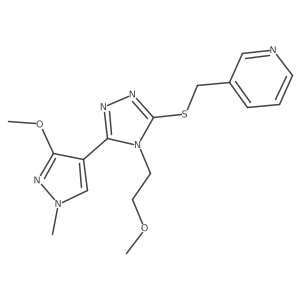 3-(((5-(3-methoxy-1-methyl-1H-pyrazol-4-yl)-4-(2-methoxyethyl)-4H-1,2,4-triazol-3-yl)thio)methyl)pyridine Structure