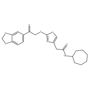 2-(2-((2-(benzo[d][1,3]dioxol-5-yl)-2-oxoethyl)thio)thiazol-4-yl)-N-cycloheptylacetamide结构式