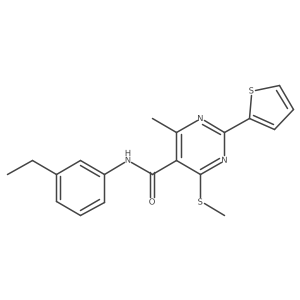 N-(3-ethylphenyl)-4-methyl-6-(methylsulfanyl)-2-(thiophen-2-yl)pyrimidine-5-carboxamide结构式
