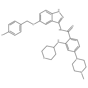 N-[5-[(4-fluorophenyl)methoxy]-1H-indazol-3-yl]-4-(4-methylpiperazin-1-yl)-2-(oxan-4-ylamino)benzamide结构式